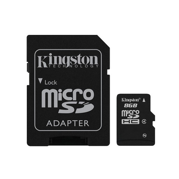 Карта памяти MicroSDHC Kingston 8Gb Class4 с SD адаптером (SDC4/8GB)-2285