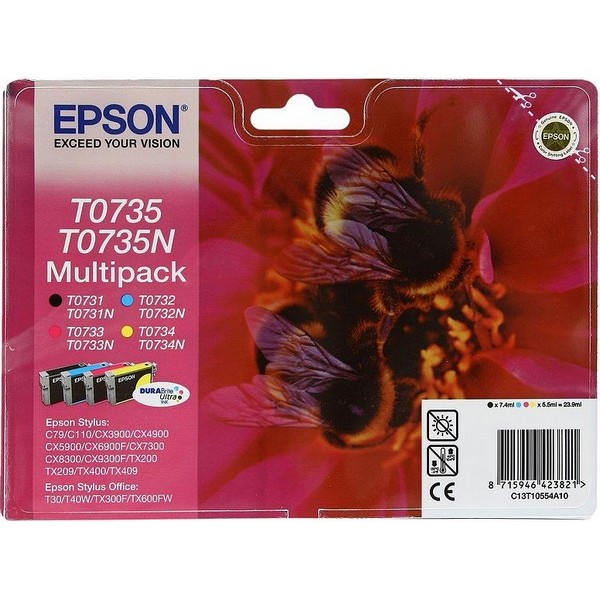Комплект оригинальных струйных картриджей Epson T0735N Multipack (T0731N, T0732N, T0733N, T0734N) (C13T0735A/C13T10554A10)-1527